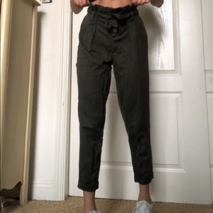 Olive green pants with bungee tie waste